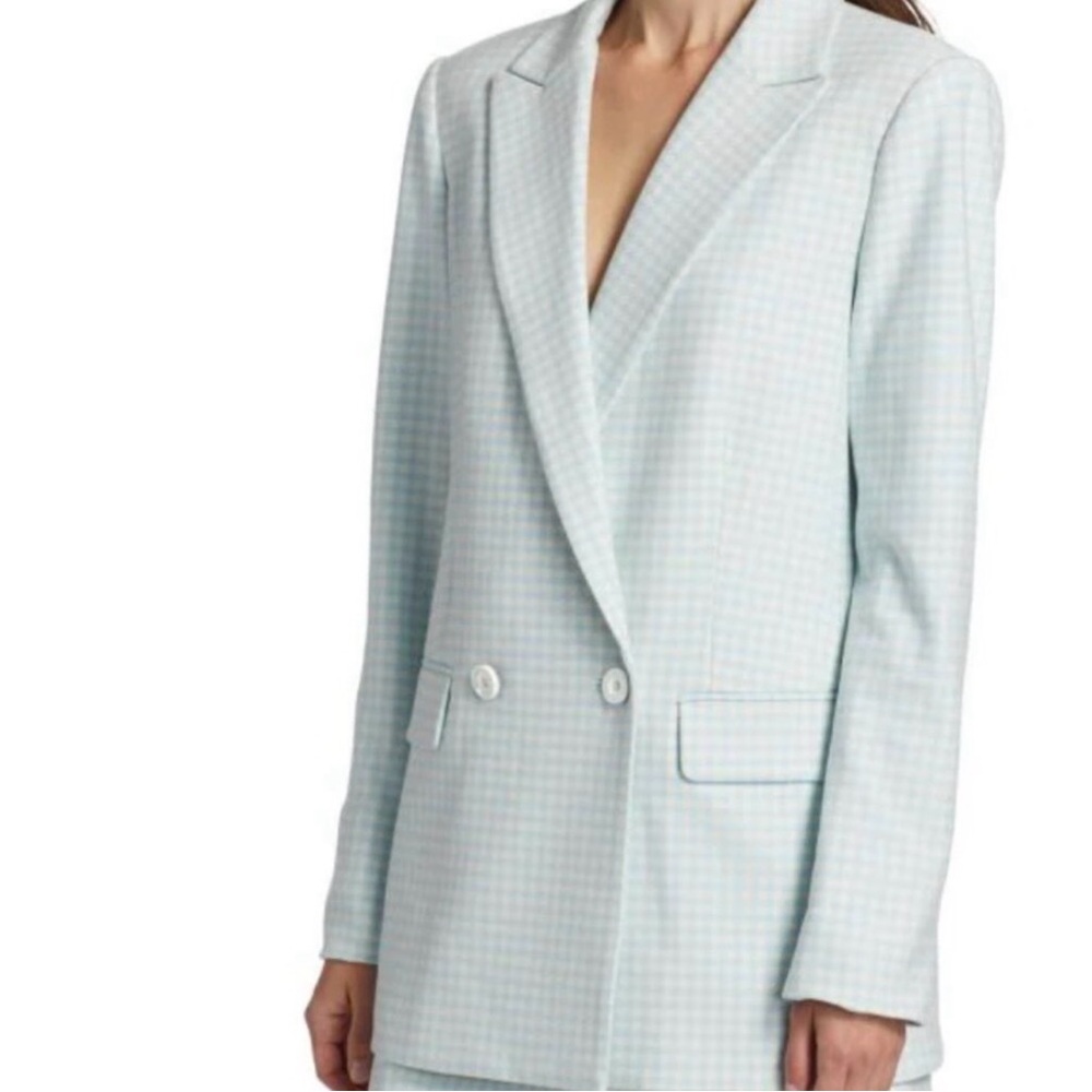 Women's Light Blue Houndstooth Double-Breasted Blazer